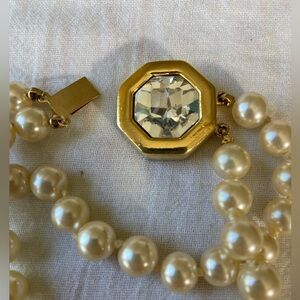 Vintage Swarovski Crystal Signed SAL Faux Pearl Bracelet Hand Knotted‎